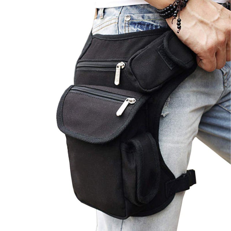 Hebetag Canvas Outdoor Travel Waist Pack Thigh Bag for Men Women Tactical Military Motorcycle Bike Multi-pocket Drop Leg Bags Pouch Black - Image 1